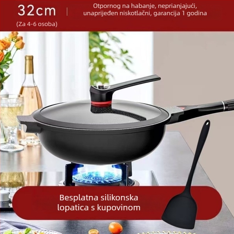 Wok od Maifan kamena, neprianjajući premaz plazmom, višeslojno dno, kompatibilan s plinskim i indukcijskim štednjakom