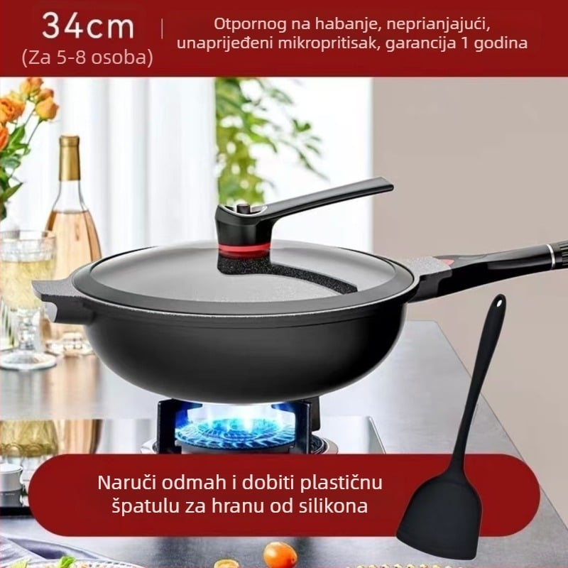 Wok od Maifan kamena, neprianjajući premaz plazmom, višeslojno dno, kompatibilan s plinskim i indukcijskim štednjakom