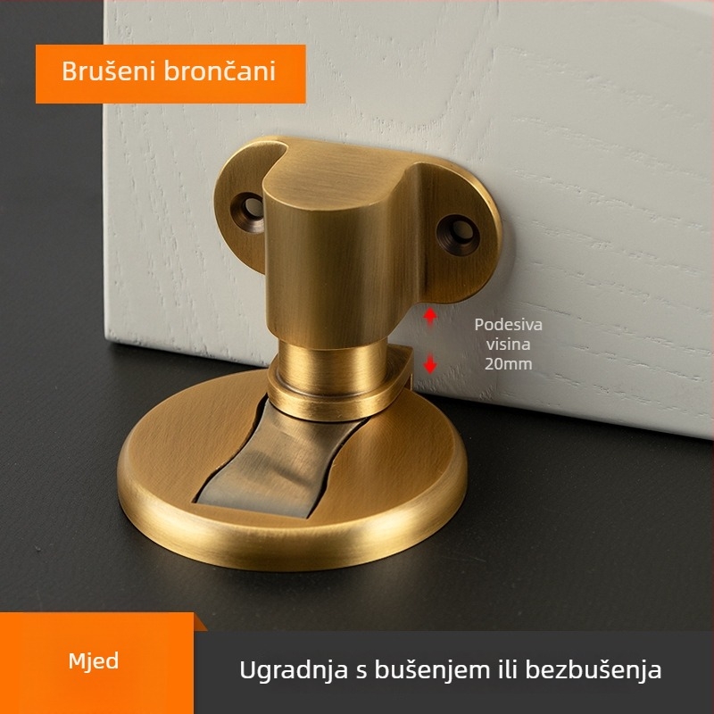 Meden podni zaustavljač vrata s magnetskim, bez bušenja, podesiv, nevidljiv dizajn, model Beiming 892