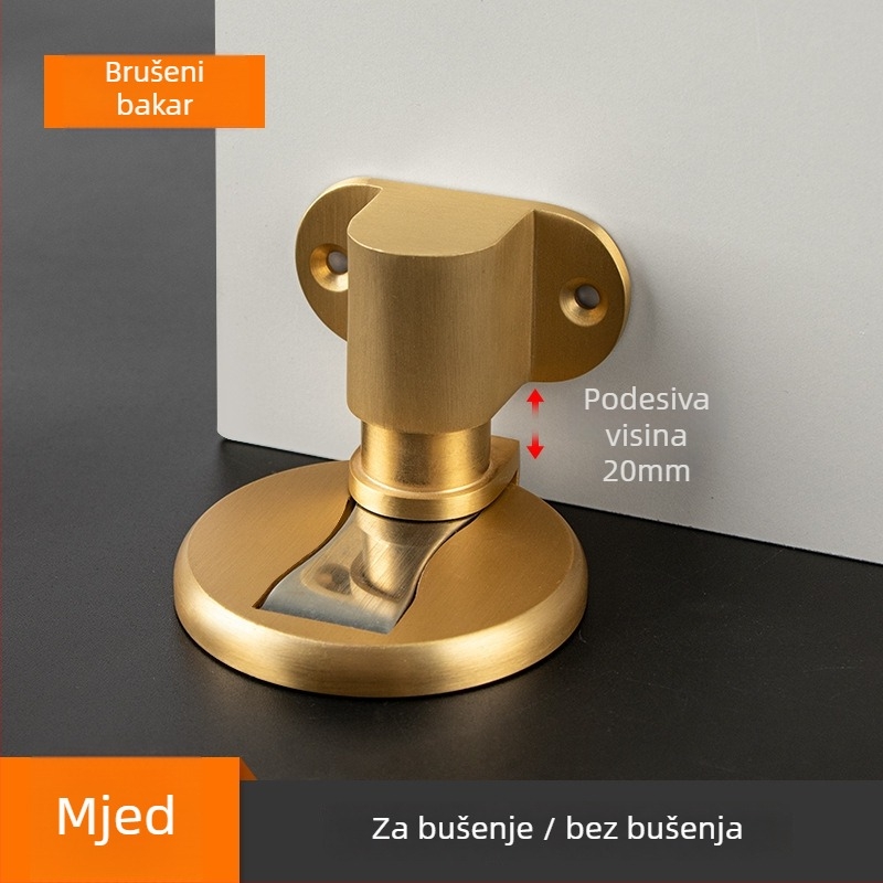 Meden podni zaustavljač vrata s magnetskim, bez bušenja, podesiv, nevidljiv dizajn, model Beiming 892