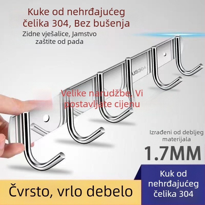 Zidna vješalica od 304 nehrđajućeg čelika, montaža bez bušenja, za kupaonicu i kuhinju, polirana završna obrada