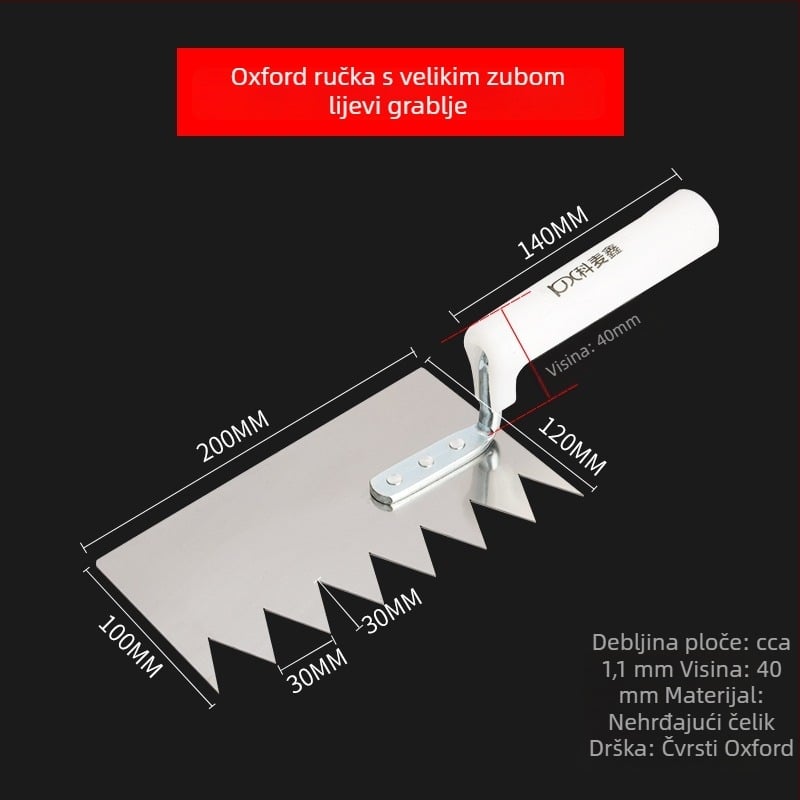 Špatula za žbukanje od nehrđajućeg čelika, zupčasti rub, ravni nož tip, Kemaixin