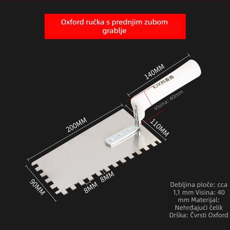 Špatula za žbukanje od nehrđajućeg čelika, zupčasti rub, ravni nož tip, Kemaixin