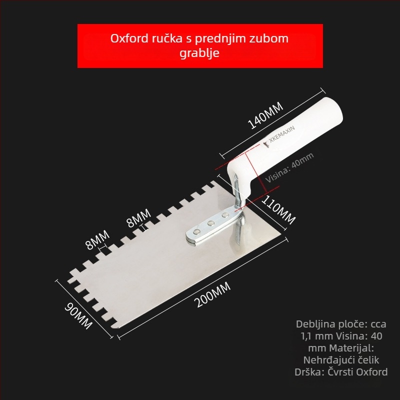 Špatula za žbukanje od nehrđajućeg čelika, zupčasti rub, ravni nož tip, Kemaixin