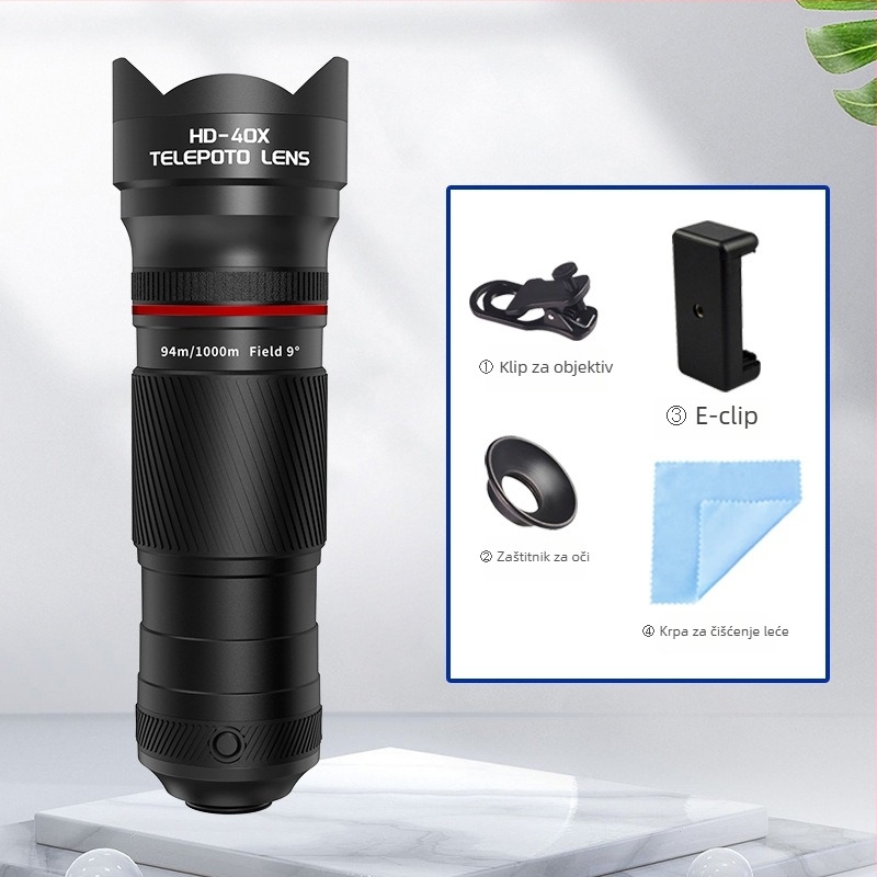 40x mobilni telefonski teleskopni teleobjektiv za fotografiranje na otvorenom na koncertima — 4K rezolucija, izlazna zjenica 36 mm