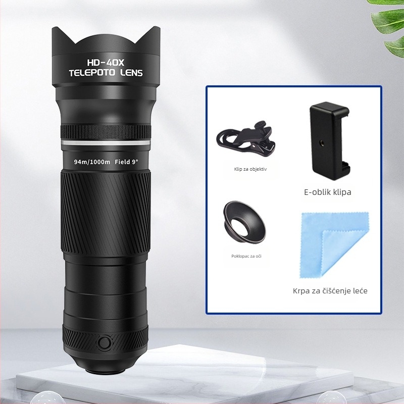 40x mobilni telefonski teleskopni teleobjektiv za fotografiranje na otvorenom na koncertima — 4K rezolucija, izlazna zjenica 36 mm