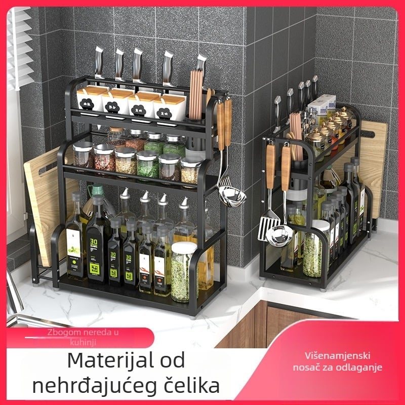 Stalak za začine od nehrđajućeg čelika, višeslojni, na kuhinjski pult, bez bušenja, moderni minimalistički stil