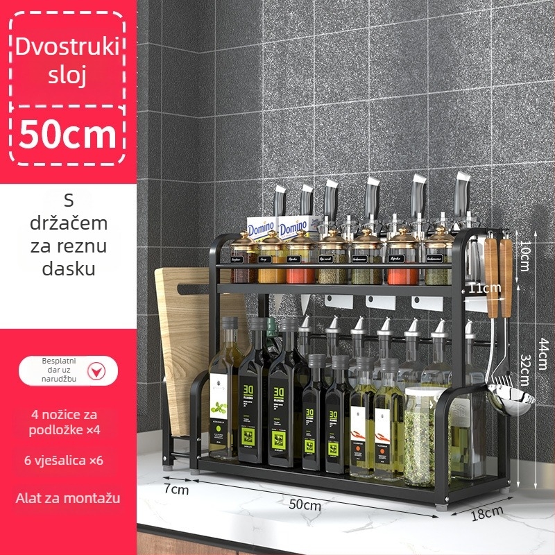 Stalak za začine od nehrđajućeg čelika, višeslojni, na kuhinjski pult, bez bušenja, moderni minimalistički stil