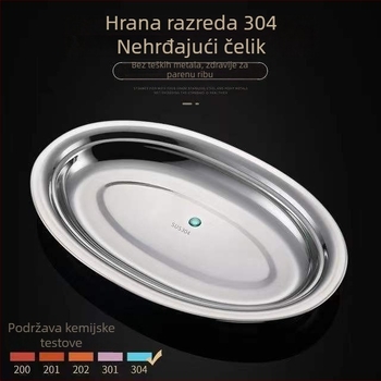 Nehrđajući čelik – debeli ovalni tanjur za ribu – nepravilnog oblika, polirana površina, sigurno za mikrovalnu, svakodnevno posuđe