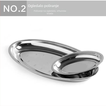 Nehrđajući čelik – debeli ovalni tanjur za ribu – nepravilnog oblika, polirana površina, sigurno za mikrovalnu, svakodnevno posuđe