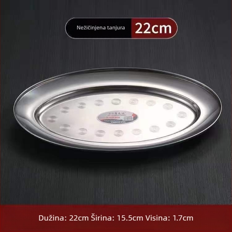 Nehrđajući čelik – debeli ovalni tanjur za ribu – nepravilnog oblika, polirana površina, sigurno za mikrovalnu, svakodnevno posuđe