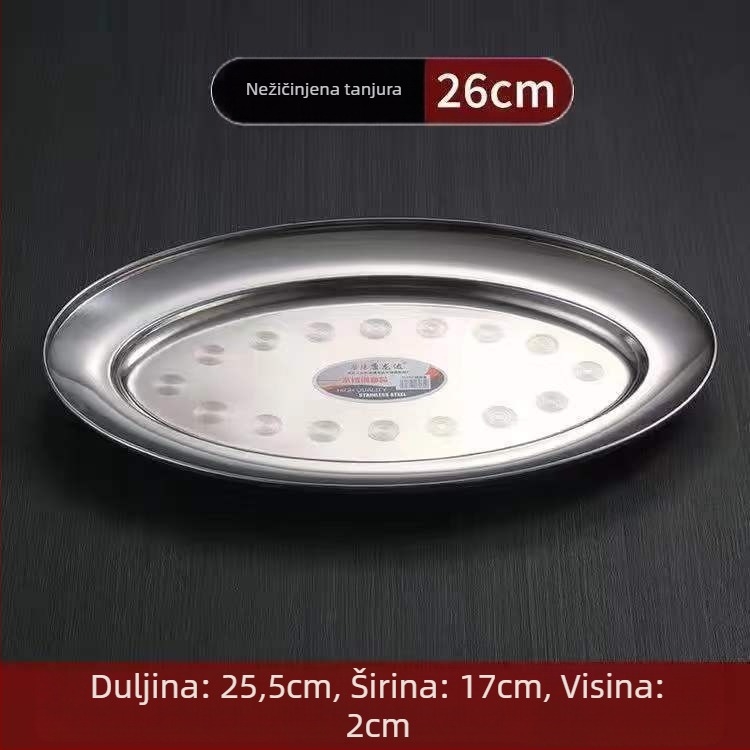 Nehrđajući čelik – debeli ovalni tanjur za ribu – nepravilnog oblika, polirana površina, sigurno za mikrovalnu, svakodnevno posuđe