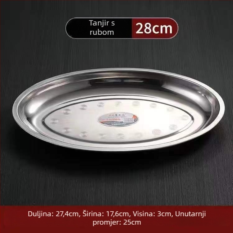 Nehrđajući čelik – debeli ovalni tanjur za ribu – nepravilnog oblika, polirana površina, sigurno za mikrovalnu, svakodnevno posuđe