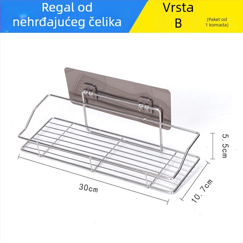Kutni stalak od nehrđajućeg čelika za kupaonicu i kuhinju, bez bušenja, jednoslojni, uklonjiv i periv, elektroplatirani završetak, nosivost 5–10 kg