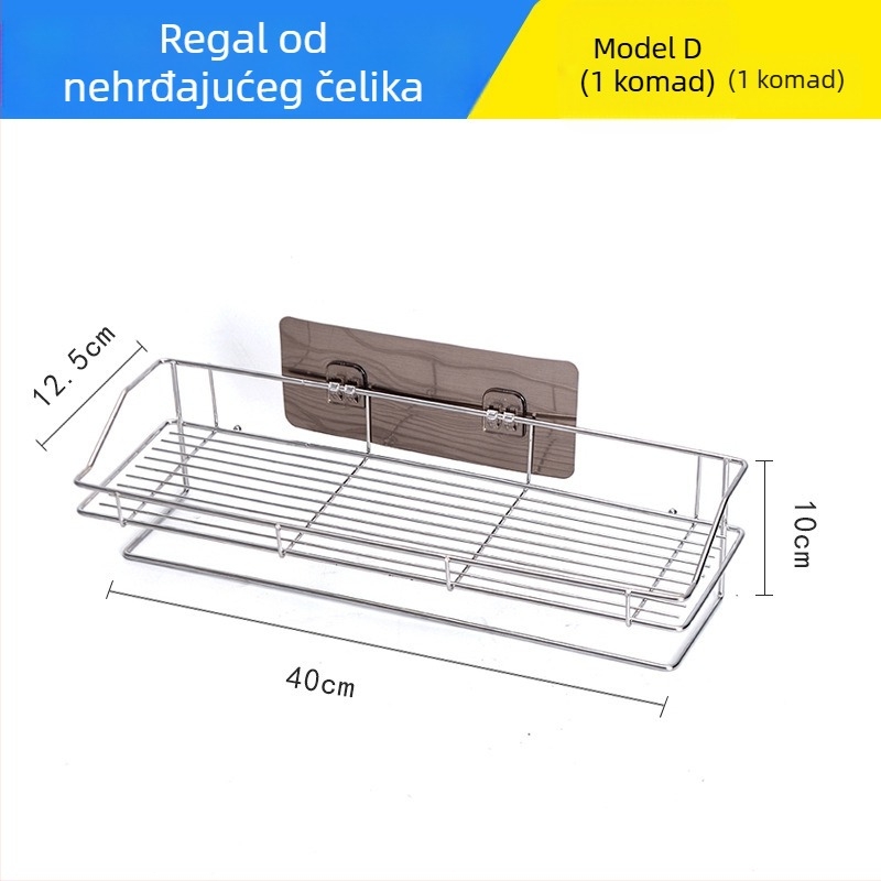 Kutni stalak od nehrđajućeg čelika za kupaonicu i kuhinju, bez bušenja, jednoslojni, uklonjiv i periv, elektroplatirani završetak, nosivost 5–10 kg
