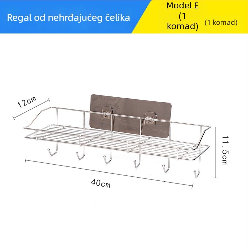 Kutni stalak od nehrđajućeg čelika za kupaonicu i kuhinju, bez bušenja, jednoslojni, uklonjiv i periv, elektroplatirani završetak, nosivost 5–10 kg