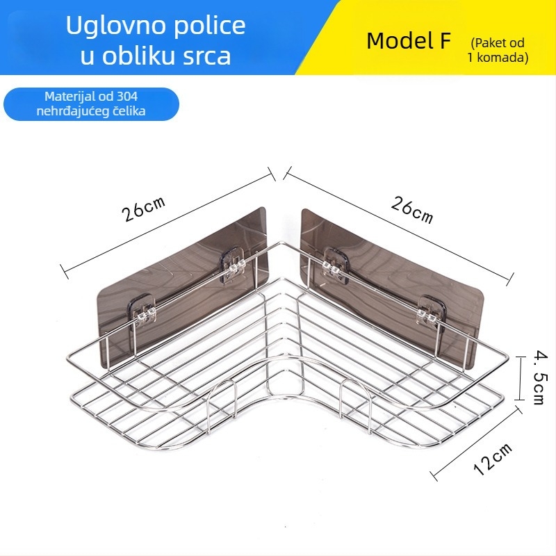 Kutni stalak od nehrđajućeg čelika za kupaonicu i kuhinju, bez bušenja, jednoslojni, uklonjiv i periv, elektroplatirani završetak, nosivost 5–10 kg