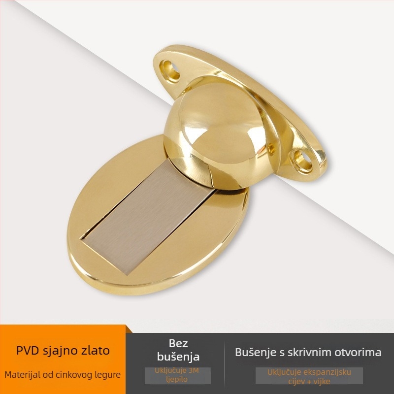 Podni magnetski zaustavljač vrata, od cinkovog legura, elektroplirano, bez bušenja