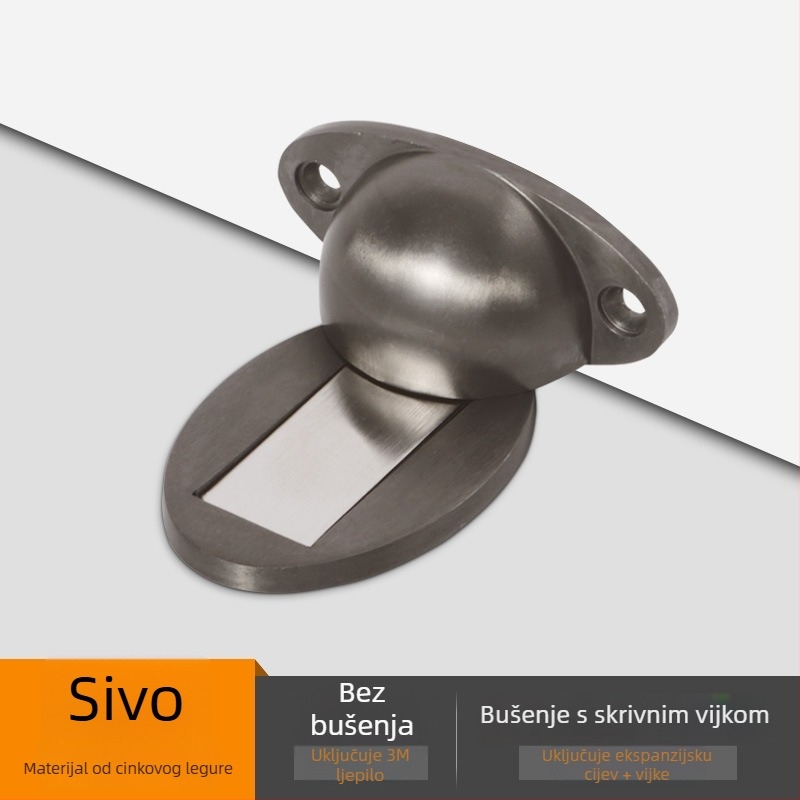 Podni magnetski zaustavljač vrata, od cinkovog legura, elektroplirano, bez bušenja