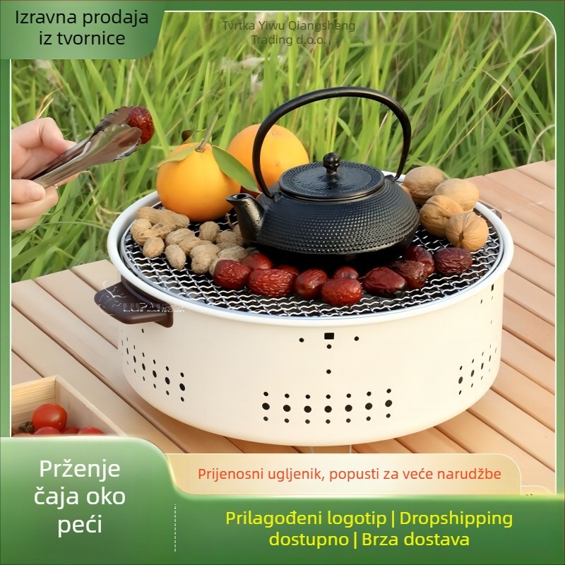 Yangzi prenosni okrugli štednjak za kuhanje čaja i pečenje, neelektrični, od niskougljičnog čelika, težak 1,2 kg, sklopiv i odvojiv, pogodan za unutarnje i vanjske roštilje