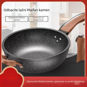 Wok od pročišćenog željeza s neprijanjajućim premazom; kompatibilan s indukcijskim i plinskim pločama; plazumsko premazivanje; poklopac od nehrđajućeg čelika sa staklenim umetkom