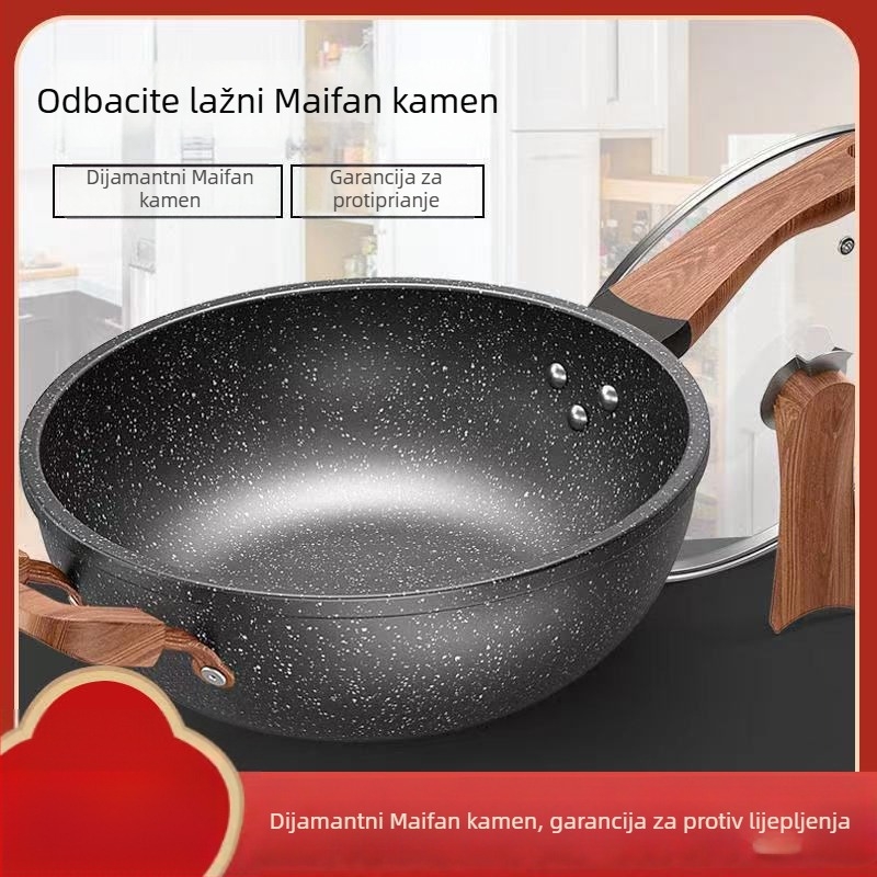 Wok od pročišćenog željeza s neprijanjajućim premazom; kompatibilan s indukcijskim i plinskim pločama; plazumsko premazivanje; poklopac od nehrđajućeg čelika sa staklenim umetkom