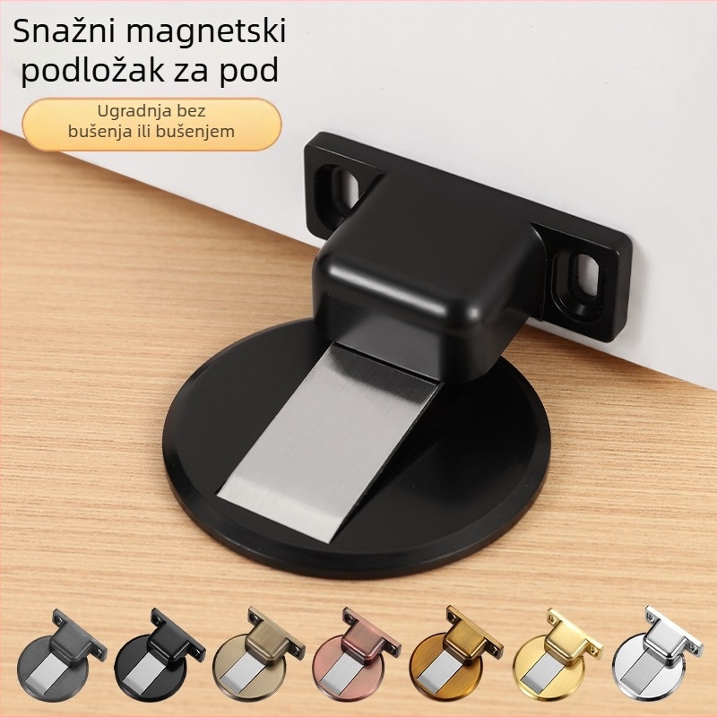 Stoper za vrata od cinkovog legura, podna montaža, elektroplirano i brušeno završno, za unutarnja vrata, moderni minimalistički stil