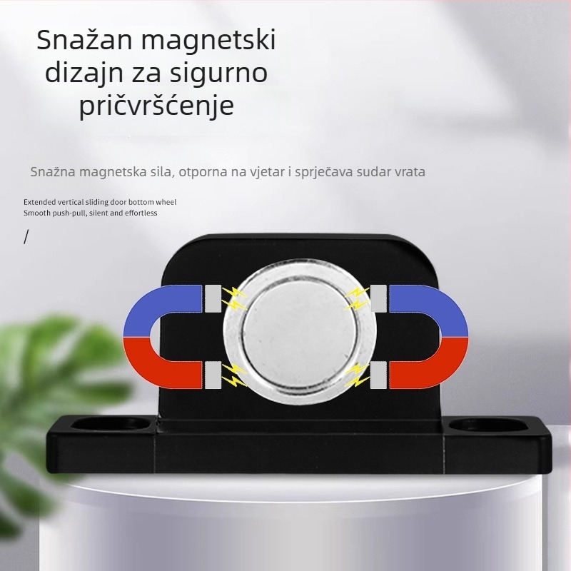 Stoper za vrata od cinkovog legura, podna montaža, elektroplirano i brušeno završno, za unutarnja vrata, moderni minimalistički stil