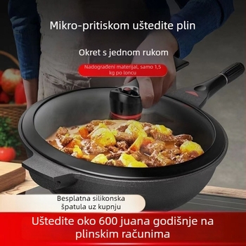 Wok od aluminijske legure, višeslojno dno, poklop od nehrđajućeg čelika sa staklom, kompatibilan s plinskim štednjakom i indukcijom, model W21, težina 1,5 kg