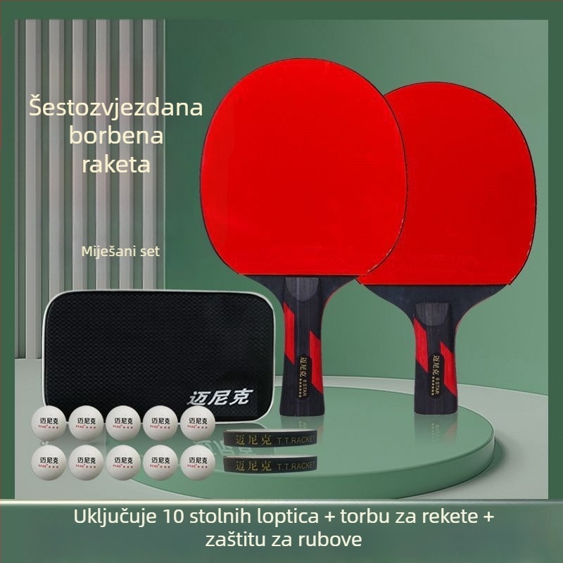 Stolnotenis reketa s dvostrukom zvijezdom, za početnike – djecu i odrasle, guma s dugim ljepilom, PE ploča, horizontalno hvatanje i penhold