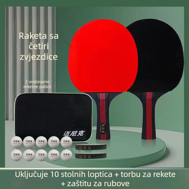 Stolnotenis reketa s dvostrukom zvijezdom, za početnike – djecu i odrasle, guma s dugim ljepilom, PE ploča, horizontalno hvatanje i penhold