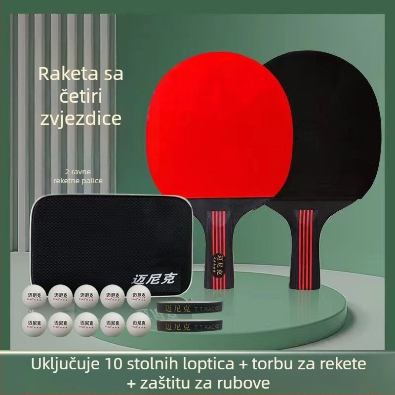 Stolnotenis reketa s dvostrukom zvijezdom, za početnike – djecu i odrasle, guma s dugim ljepilom, PE ploča, horizontalno hvatanje i penhold