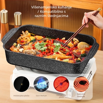 Tava za roštilj za ribu, kvadratna, ugljični čelik, debeli dizajn, premaz protiv lijepljenja, pogodne za indukcijske ploče