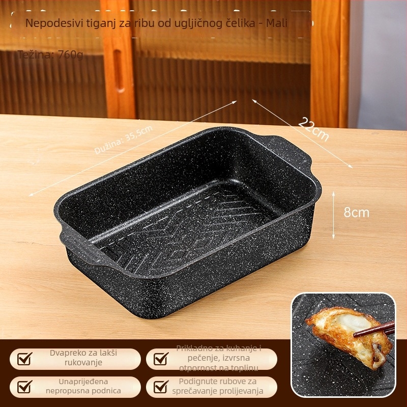 Tava za roštilj za ribu, kvadratna, ugljični čelik, debeli dizajn, premaz protiv lijepljenja, pogodne za indukcijske ploče