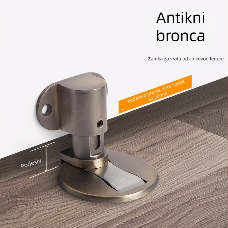 Držač vrata od cinkove legure, podno montiran, podesiva visina, bez bušenja rupa, magnetni skriveni držač vrata (Model 322)