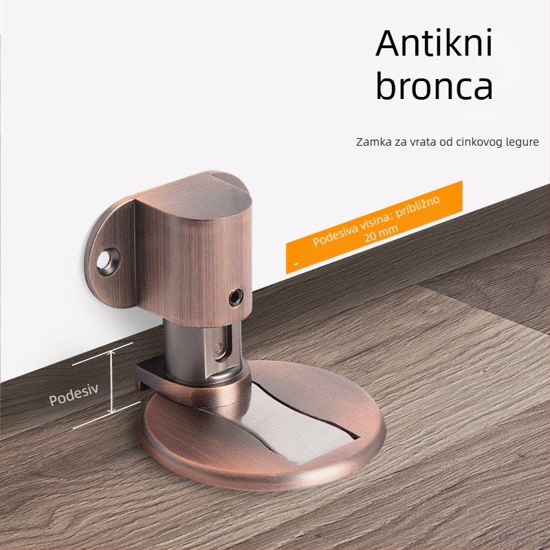 Držač vrata od cinkove legure, podno montiran, podesiva visina, bez bušenja rupa, magnetni skriveni držač vrata (Model 322)