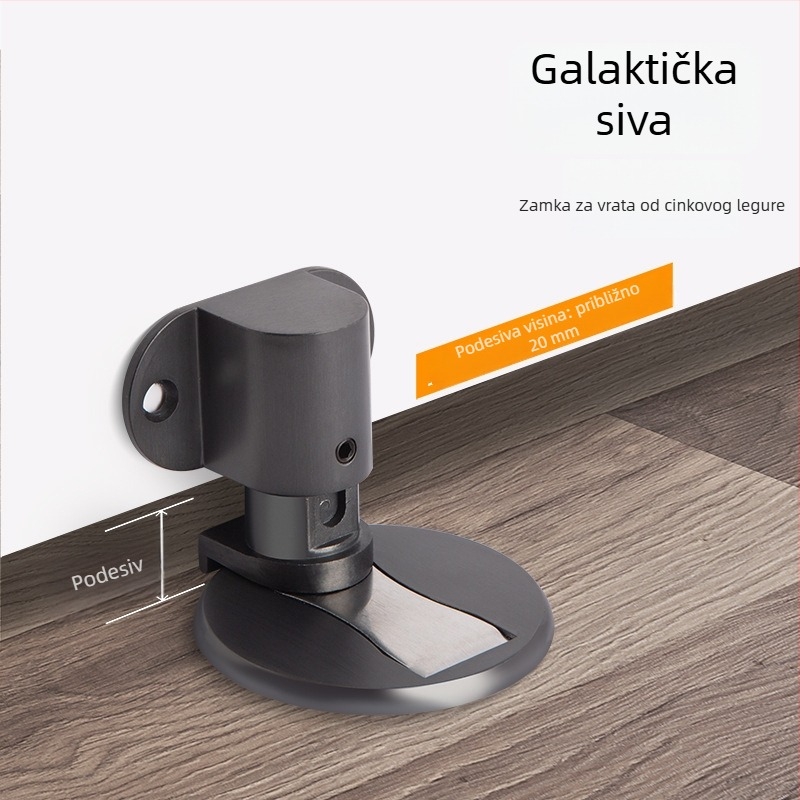 Držač vrata od cinkove legure, podno montiran, podesiva visina, bez bušenja rupa, magnetni skriveni držač vrata (Model 322)