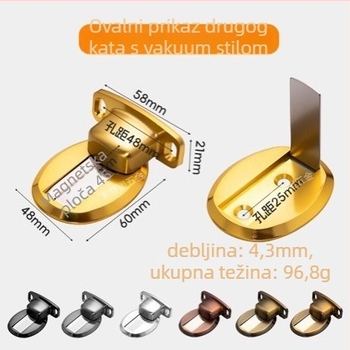 Držač za vrata bez bušenja, nevidljivi magnetski zaštitnik od sudara (Model 005a; cinkova legura; pričvršćivanje na podlogu; montiranje na pod; automatski)