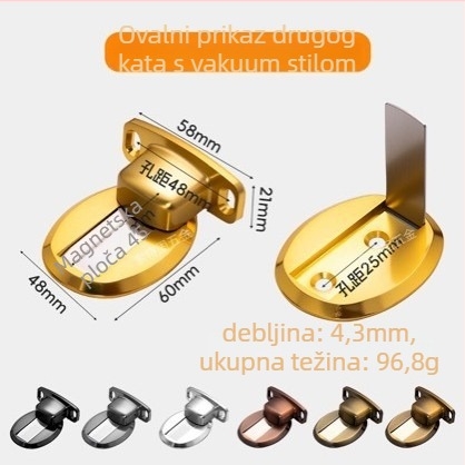 Držač za vrata bez bušenja, nevidljivi magnetski zaštitnik od sudara (Model 005a; cinkova legura; pričvršćivanje na podlogu; montiranje na pod; automatski)
