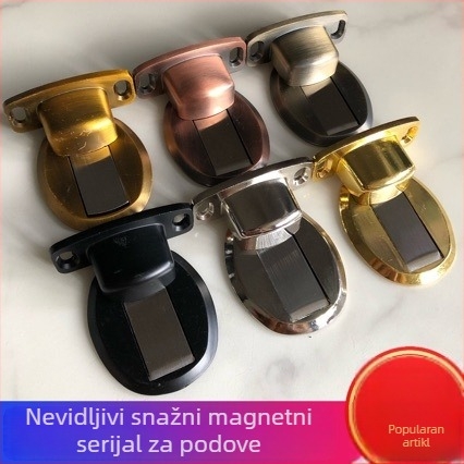 Držač za vrata bez bušenja, nevidljivi magnetski zaštitnik od sudara (Model 005a; cinkova legura; pričvršćivanje na podlogu; montiranje na pod; automatski)