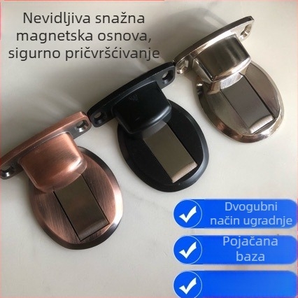 Držač za vrata bez bušenja, nevidljivi magnetski zaštitnik od sudara (Model 005a; cinkova legura; pričvršćivanje na podlogu; montiranje na pod; automatski)