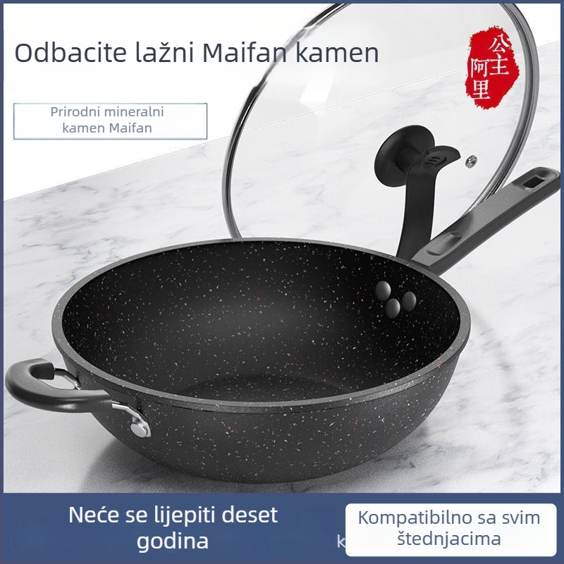 Wok od rafiniranog željeza, neprijanjajući, kompatibilan s plinskim i indukcijskim pločama, težina 2,2 kg, dubina 10 cm