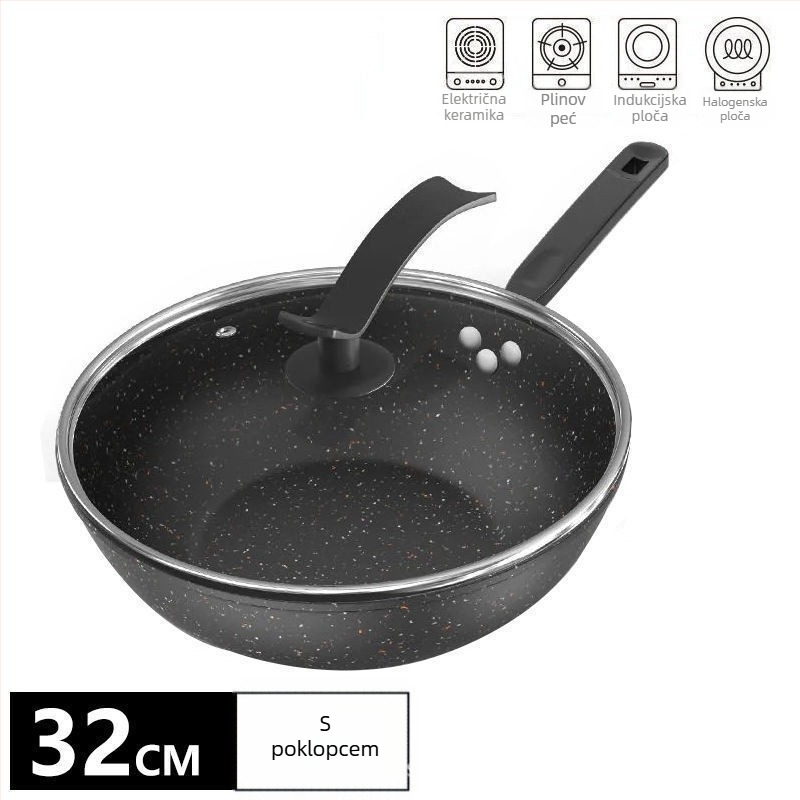 Wok od rafiniranog željeza, neprijanjajući, kompatibilan s plinskim i indukcijskim pločama, težina 2,2 kg, dubina 10 cm