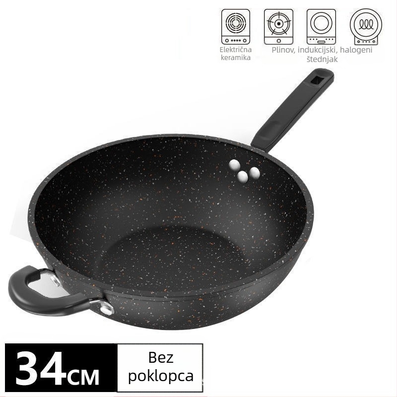 Wok od rafiniranog željeza, neprijanjajući, kompatibilan s plinskim i indukcijskim pločama, težina 2,2 kg, dubina 10 cm