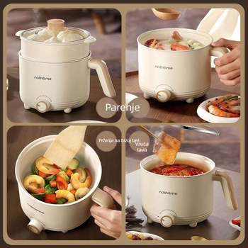 Električno kuhalo za kuhanje – 2 L keramička unutarnja posuda, upravljanje gumbom, Grill & Shabu-Shabu, 1 unutarnja posuda, grijanje na dnu