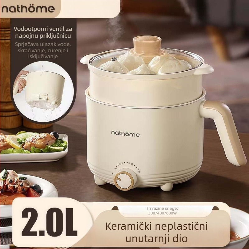 Električno kuhalo za kuhanje – 2 L keramička unutarnja posuda, upravljanje gumbom, Grill & Shabu-Shabu, 1 unutarnja posuda, grijanje na dnu