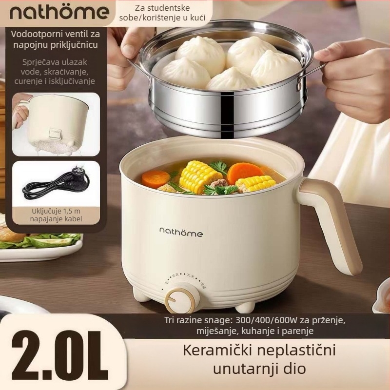 Električno kuhalo za kuhanje – 2 L keramička unutarnja posuda, upravljanje gumbom, Grill & Shabu-Shabu, 1 unutarnja posuda, grijanje na dnu