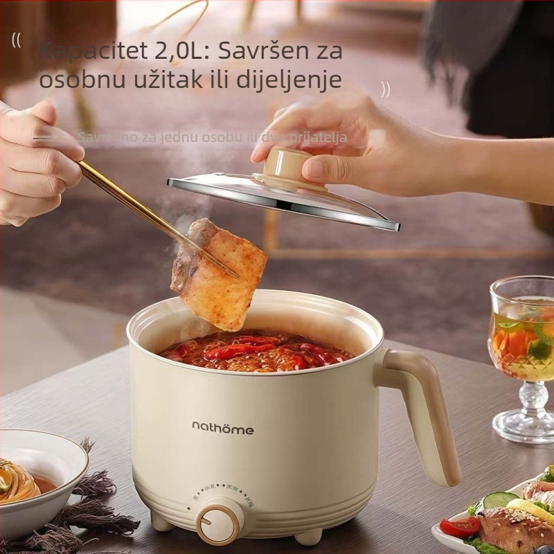 Električno kuhalo za kuhanje – 2 L keramička unutarnja posuda, upravljanje gumbom, Grill & Shabu-Shabu, 1 unutarnja posuda, grijanje na dnu