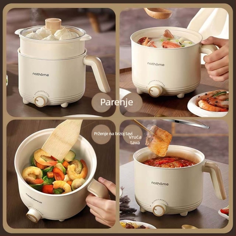Električno kuhalo za kuhanje – 2 L keramička unutarnja posuda, upravljanje gumbom, Grill & Shabu-Shabu, 1 unutarnja posuda, grijanje na dnu