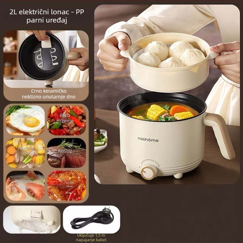 Električno kuhalo za kuhanje – 2 L keramička unutarnja posuda, upravljanje gumbom, Grill & Shabu-Shabu, 1 unutarnja posuda, grijanje na dnu